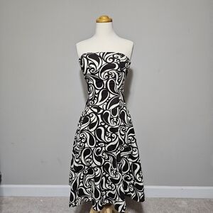 Tabitha Strapless Dress with Black and White Swirl Pattern